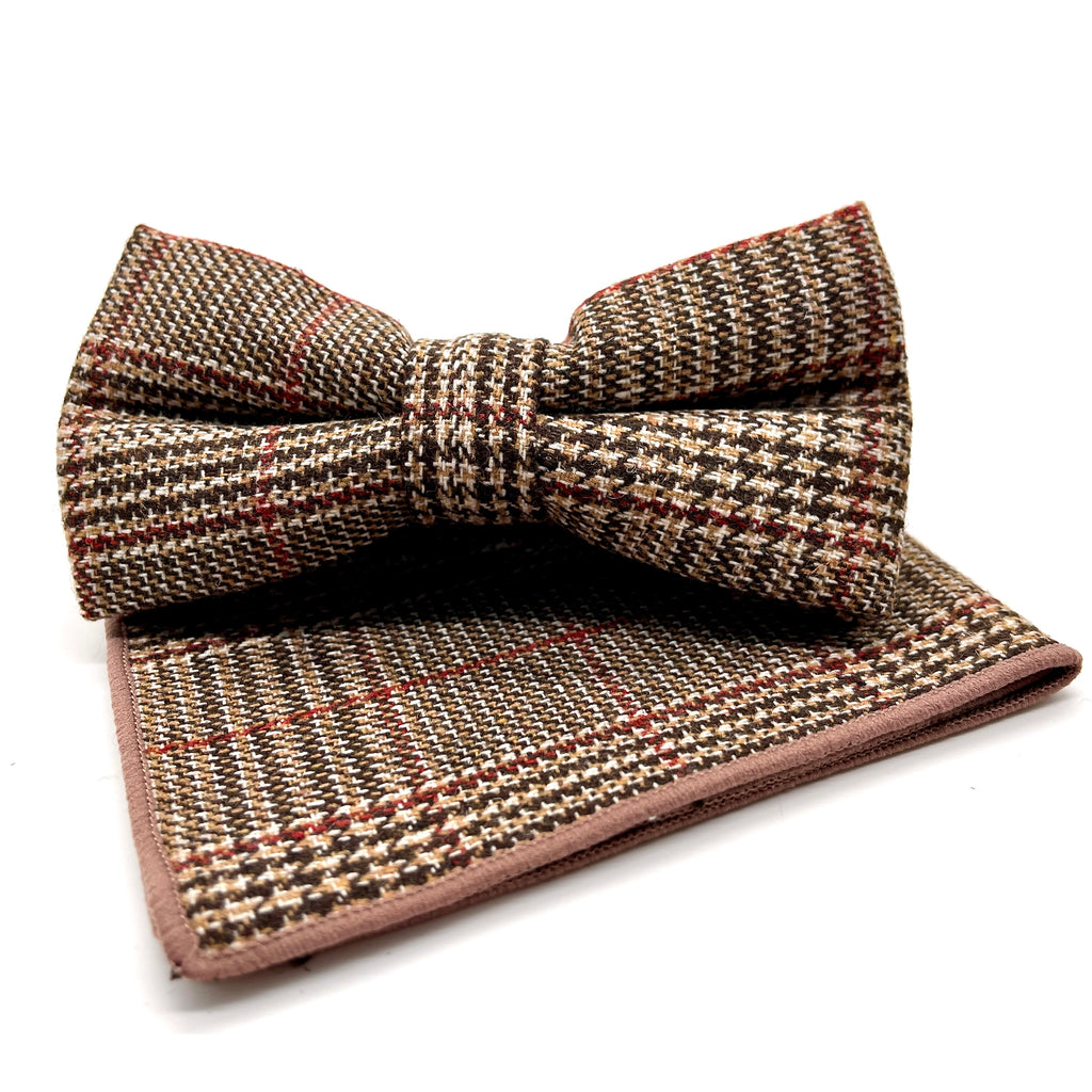 Edles Fliege &amp; Einstecktuch Set im klassischen Glencheck-Muster