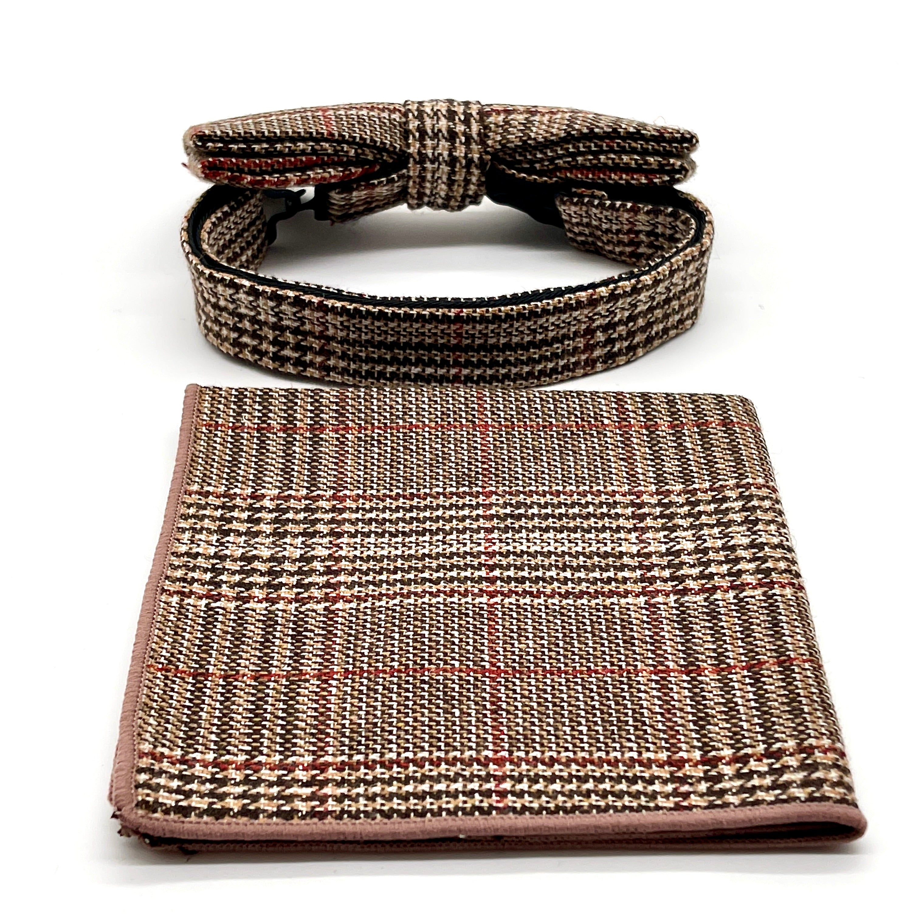 Edles Fliege &amp; Einstecktuch Set im klassischen Glencheck-Muster