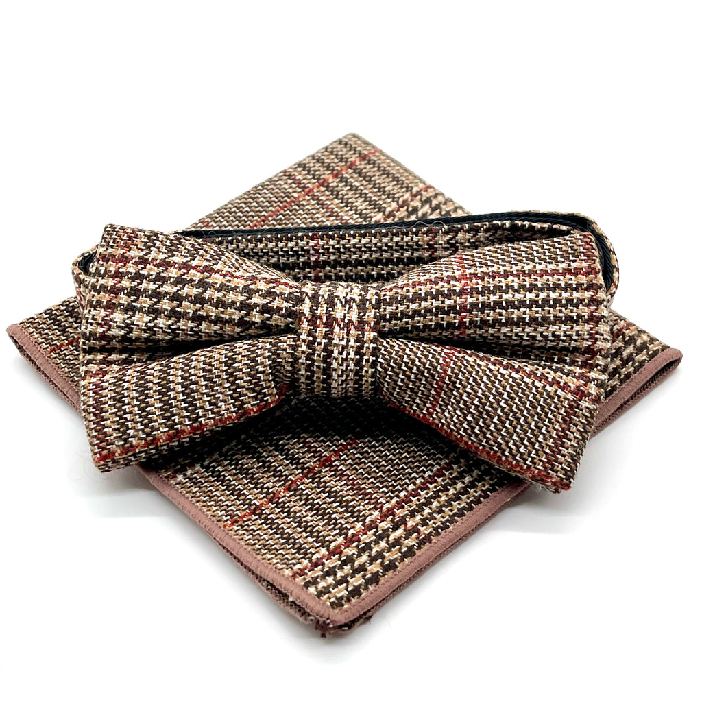 Edles Fliege &amp; Einstecktuch Set im klassischen Glencheck-Muster