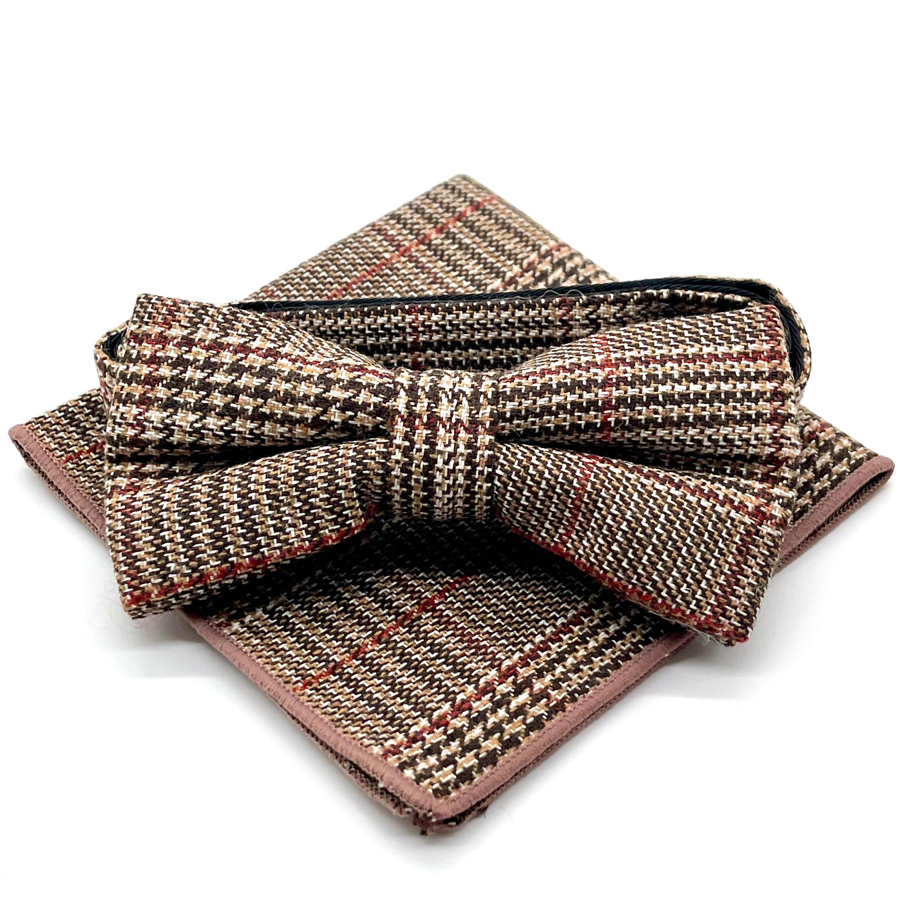 Edles Fliege &amp; Einstecktuch Set im klassischen Glencheck-Muster