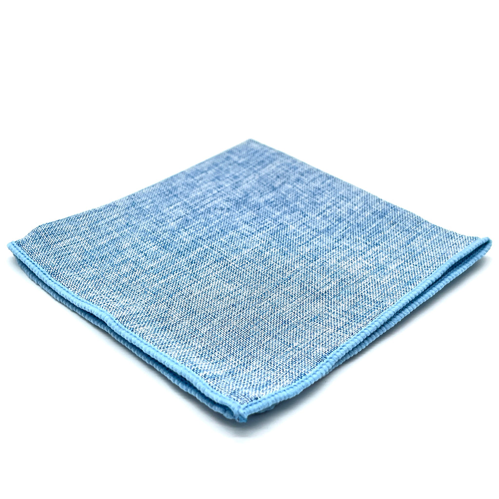 Holzfliege Set mit Einstecktuch & Manschettenknöpfen – Handgefertigte Herren Fliege mit Leinen-Einstecktuch in Hellblau – Hochzeit & Geschenkidee